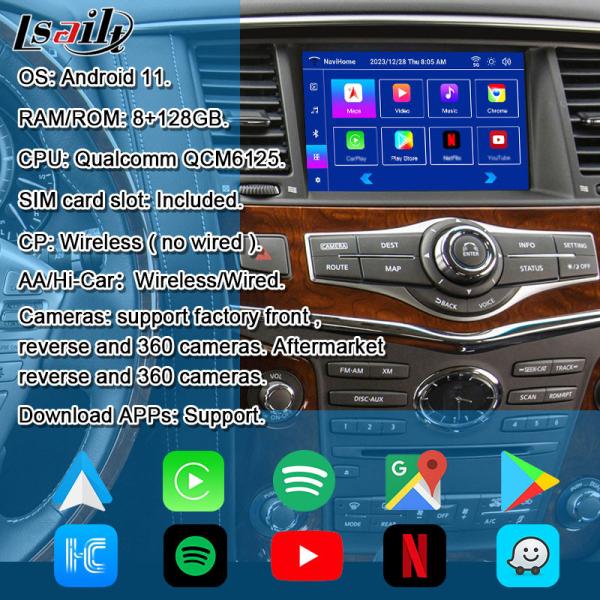 8G Android Infotainment Module para Infiniti QX80 QX56 Nissan Patrol 20100-2021 Interface sem fio CarPlay, YouTube