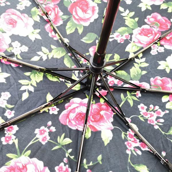 Lady Fashion Flower Print Auto Open Close Umbrella 3 Section Umbrella With Plasitc Handle