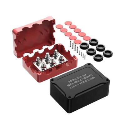 500A 48VDC Power Distribution Block With 4M8+2M10 Studs Covered Dual Polarity