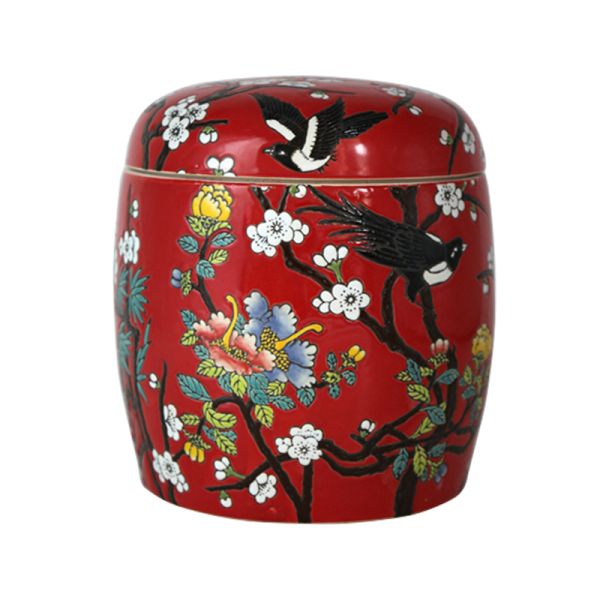 Ceramic Jars Glossy Red Pattern Pet Urn Bulk Supply