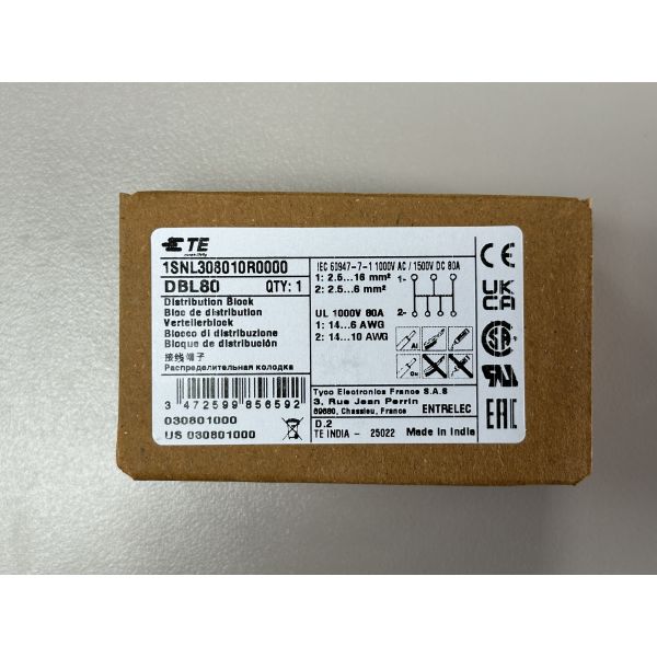 TE Connectivity 1SNL308010R0000 | Entrelec DBL80 80A DIN Rail Power Distribution Block