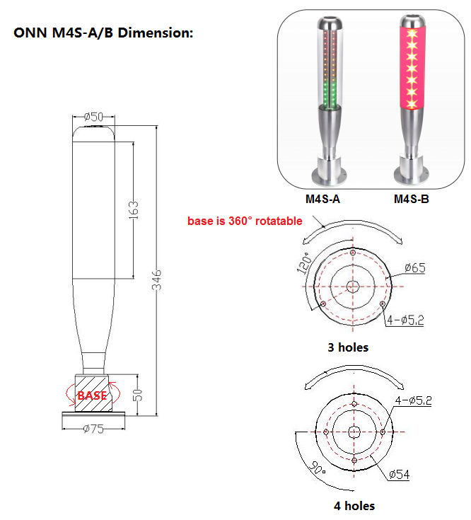 ONN-M4S-B Alarms Flashing Modular LED Signal Tower Audible Equipment Indicator Light