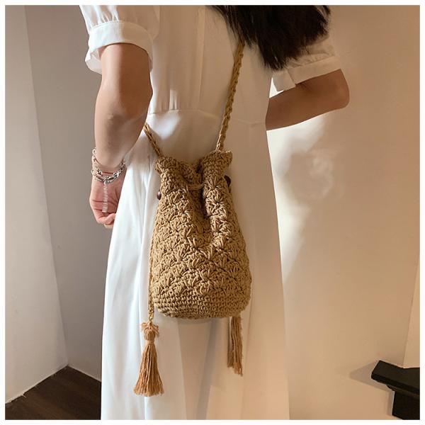 Raffia Paper Rope Crochet Straw Bag for Seaside Vacation Trips Shopping Handmade Large Crocheted Raffia Straw Tote Bag With Stone Closure OEM Bohemian Leather Fashion Women Vintage Casual