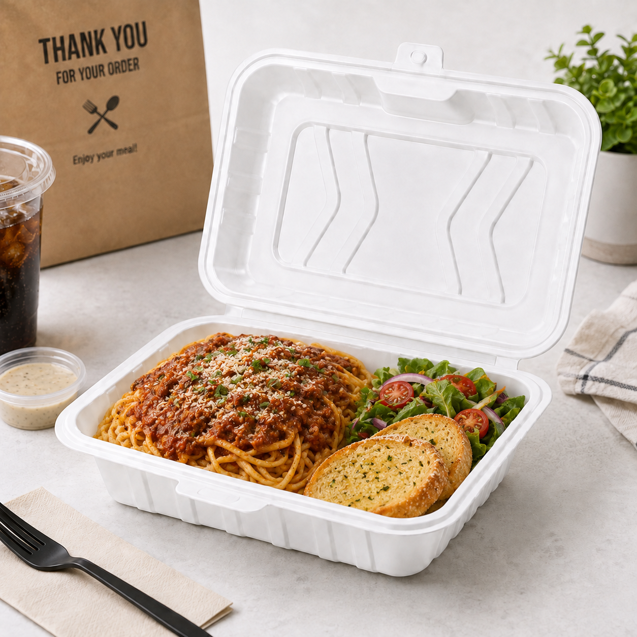 1000ml PP Clamshell Takeout Box Single Compartment for Full Size Meals