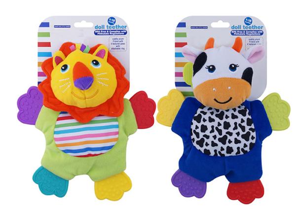 10  BPA Free Plush Animal Teether Infant Baby Toys with 4 Textured Paws Lion Bear