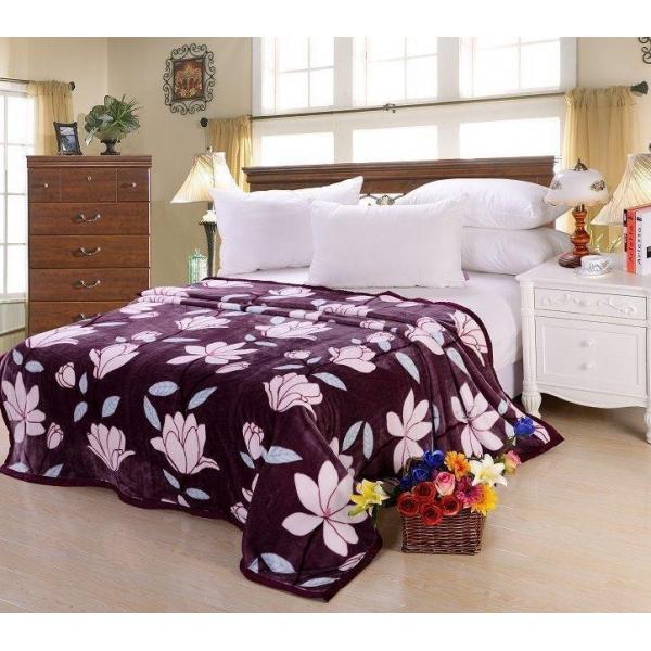 Polyester Microfiber Flannel Fleece Blanket For Home / Hotel Bedding Floral Printed