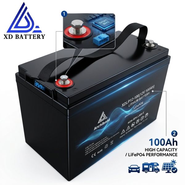 12V 100AH LiFePO4 Deep Cycle Caravan Battery with Smart Bluetooth BMS APP Monitoring for RV Motorhome