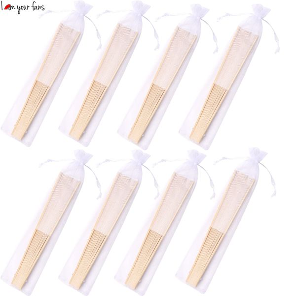 Hot Selling Handicrafts Silk Fan Bamboo Folding Hand Fans Wedding Fans for Guests With Gauze Bag