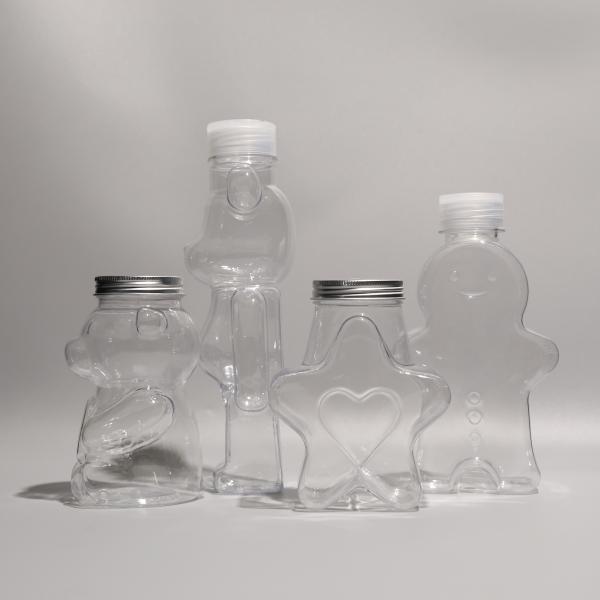 Custom Shape PET Plastic Bottles Food Grade With Screw On Lid For Boba Tea