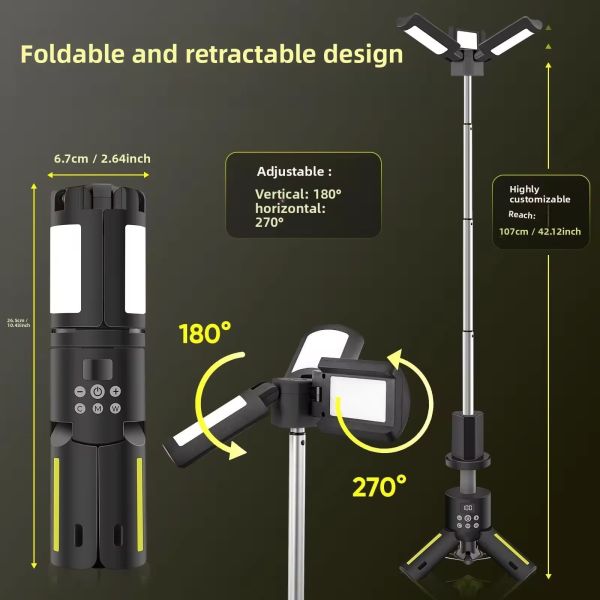 Rechargeable Camping Lantern Outdoor Hiking Fishing Tent Lamp 6000 LM Super Bright Magnetic Rotatable Telescopic LED RV