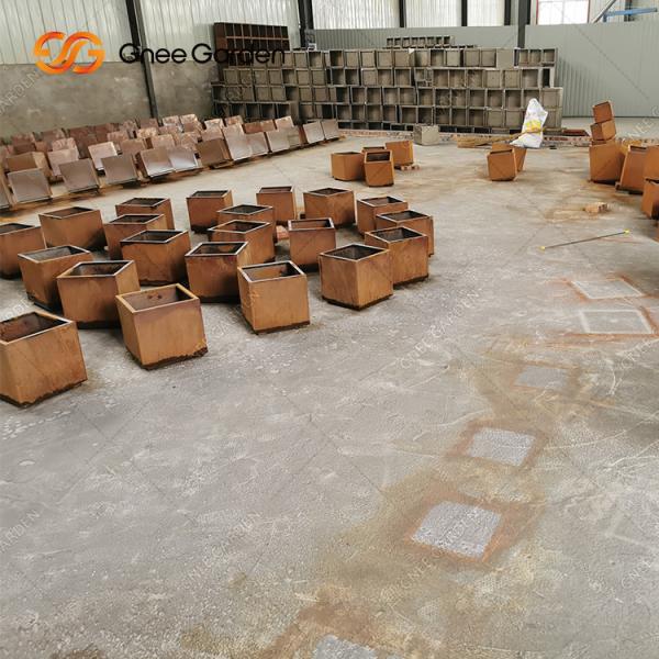Outdoor Silver Weathering Steel Planters Rectangular Large