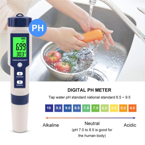 5 - In - 1 Water Quality Tester PH/TDS/EC/Salinity/Temp Meter For Home Aquarium Lab
