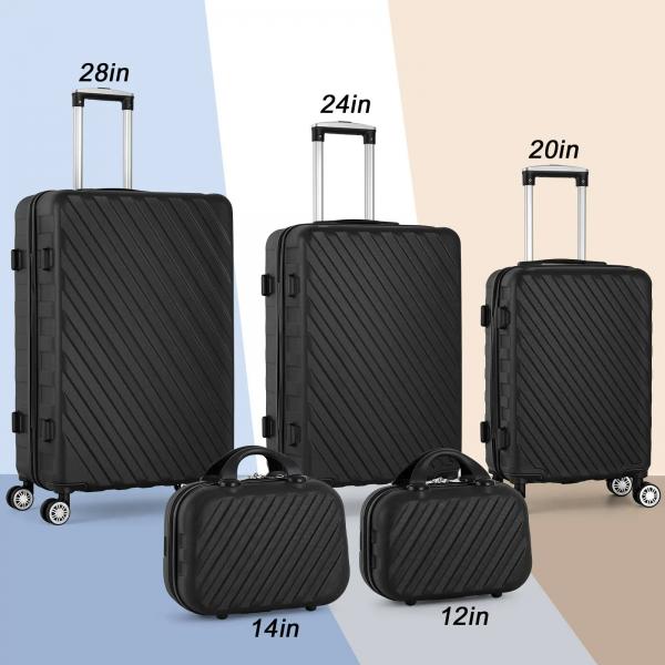 Durable Silent Wheels 5 Piece Luggage Set Hard Shell 12/14/20/24/28