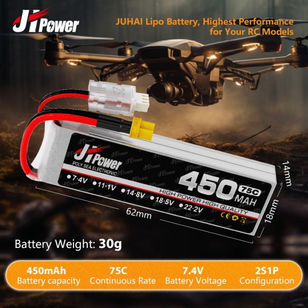 7.4V 75C Airsoft Lipo Battery Customized 2S 450mAh Lipo Battery