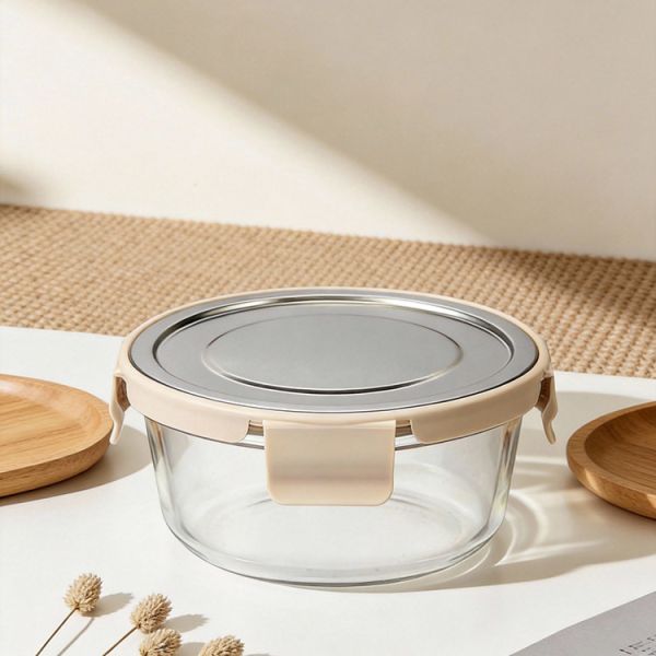 IKOO 2026 Designing Glass Food Container with 4-Lock Stainless Steel Lid