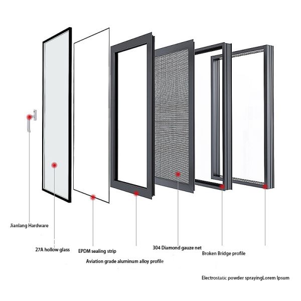 Soundproof Double Glazed Modern Black Aluminum Windows Custom Color