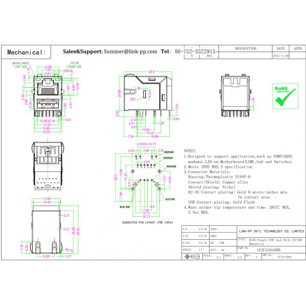 5430-X19-514-03 RJ45 USB Connector LPJU3101AONL Single-board-computer