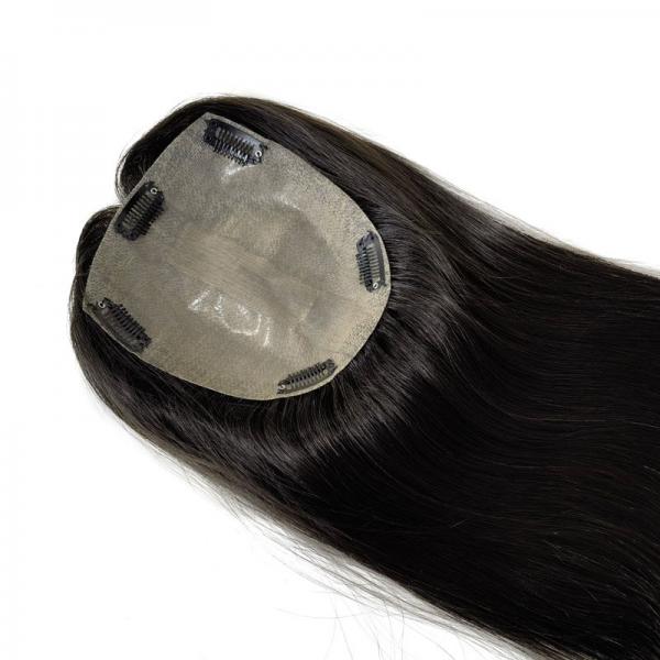 High Density European Free Part Silk Top Base 1B Real Remy Raw Hair Toupee Wig Pieces Toppers for Women