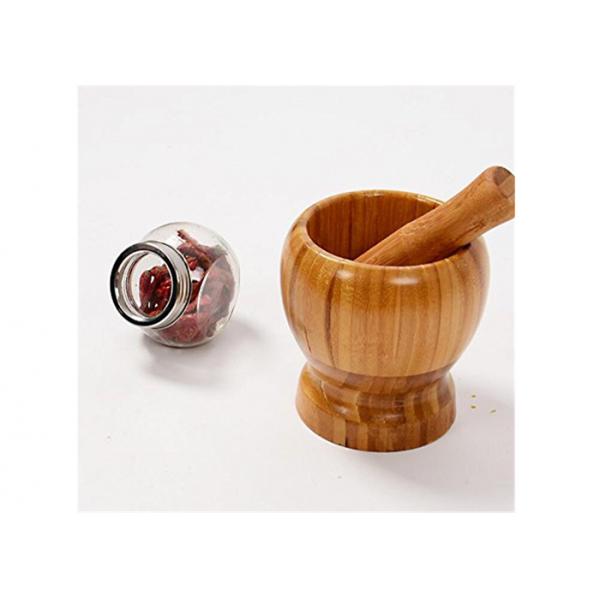 Set of 2 Natural Bamboo Household Garlic Pepper Spice Pounder Mortar and Pestle