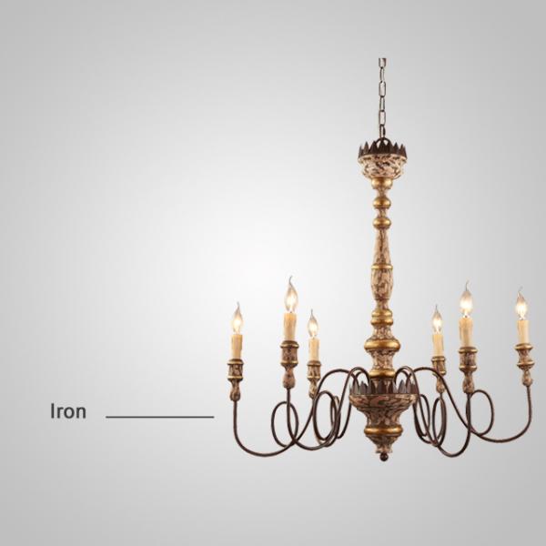 Vintage Iron Filament Painted wood chandelier for Hotel Indoor Lighting (WH-CI-17)