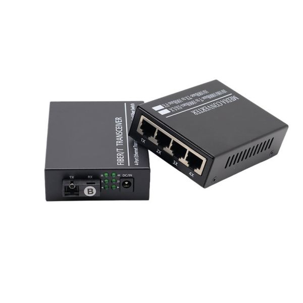 Fiber 100Mbps Media Converter 1 SC Fiber 4 RJ45 Port 20KM Single Mode