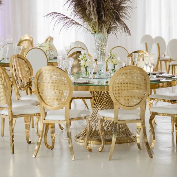 Luxury Modern Stackable Diamond Chairs Event Party Round Back Chair Stainless Steel Gold Wedding Chair for Rental