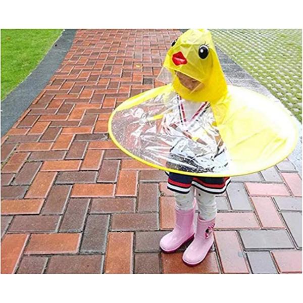 Cute Little Yellow Duck Childrens Waterproof Raincoats UFO Umbrella Hat Magical Hands Free