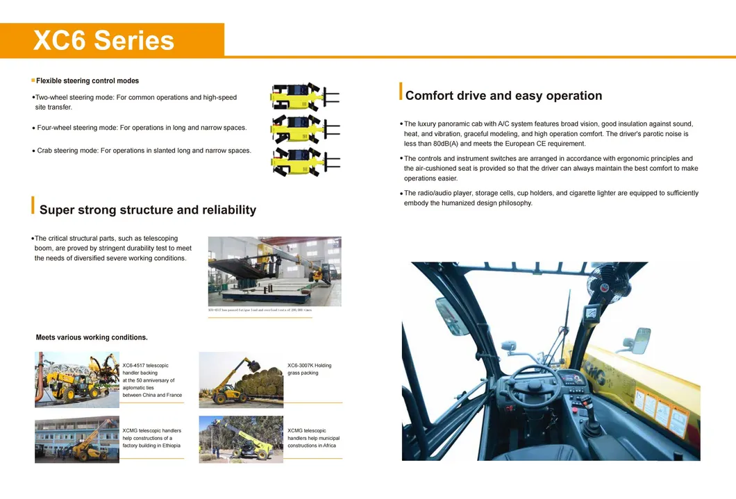 4WD Agricultural Construction Machinery with Discount Price, 2.5ton 7m New Telescopic Forklift Xc6-3514K Telehandler for Sale