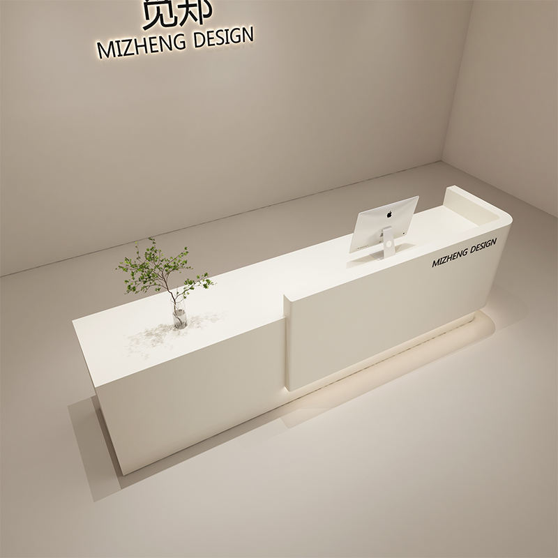 Solid Wood Reception Desk with LED Light Strip for Jewelry Store Interior