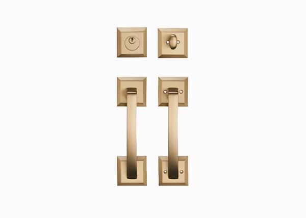 Brass Front Double Door Handle Lock Set Black Finish Modern Style