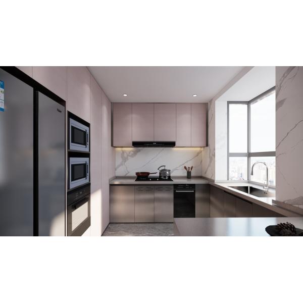 Pink & Original Finish Stainless Steel Kitchen Cabinets U-Shaped