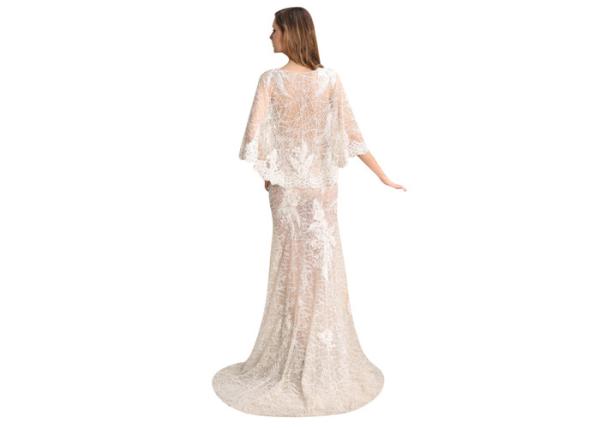 Deep V Neck Half Sleeves Long Wedding Dresses See Through Hollow Out