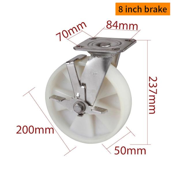 Rueda giratoria de 8 pulgadas de acero inoxidable de alta resistencia EDL con rueda de TPA duradera y capacidad de carga de 450 kg S718P-25