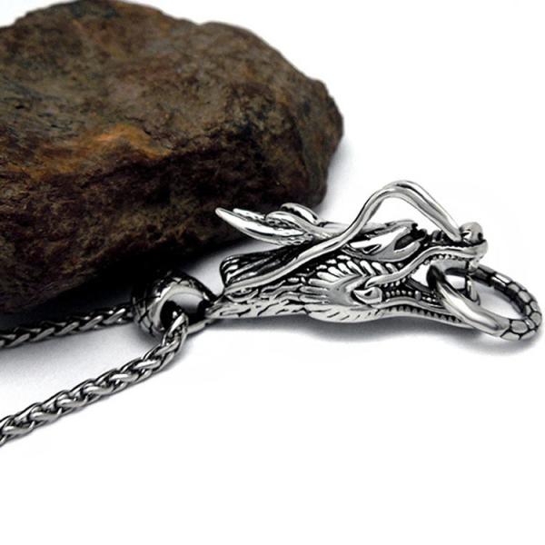 Fashion 925 Silver Plated Men's Stainless Steel Rope Chain Dragon Pendant Necklace(SP164)