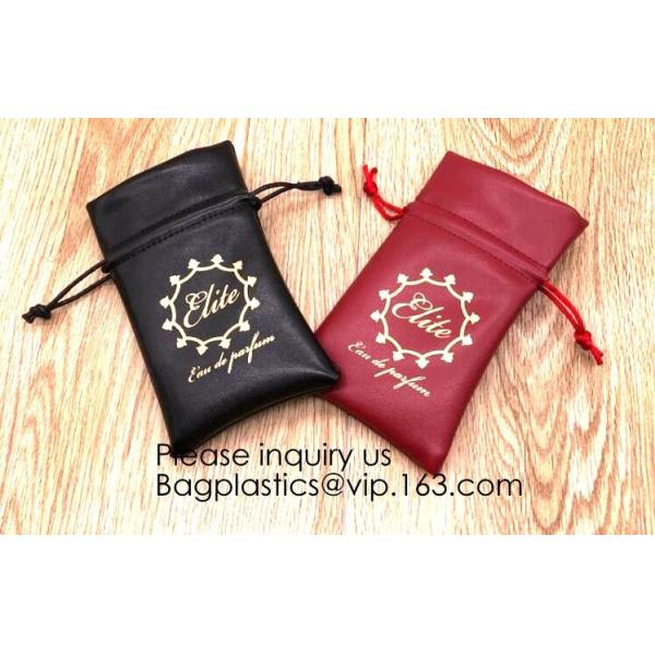 promotional fancy small waterproof black pu drawstring leather bag for money,logo making for promotion PU drawstring bag