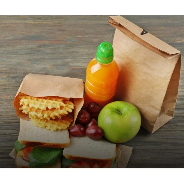 Entrega de alimentos Bolsa de papel Kraft para alimentos biodegradable Tamaño personalizado razonable