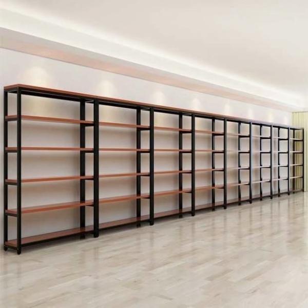 Customized Color Metal And Wood Storage Shelves , Steel And Wood Bookshelf
