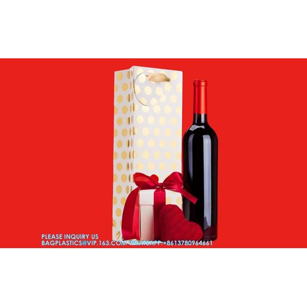 Champagne Wine Gift Bag Bulk With Tags, Polka Dots Single Bottle Holiday Gift Wrapping Wine Bags, New Year Birthday
