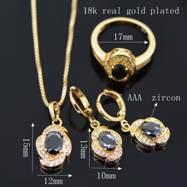 Luxury zircon Crystal Necklace Earrings Ring Jewelry Sets 18K Real Gold Plated
