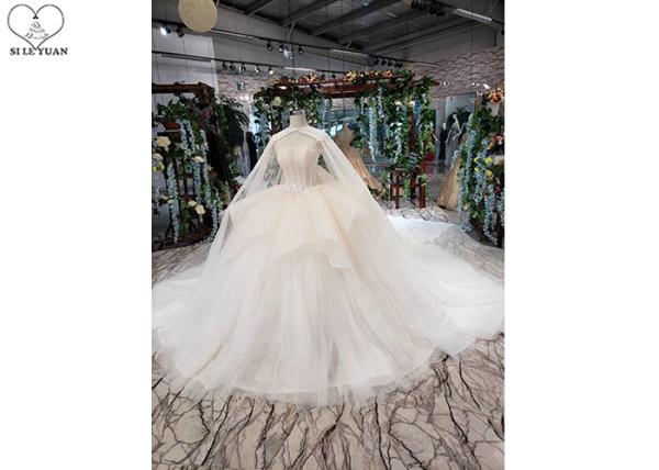 Back Bandage Ladies Bridal Gown , Strapless Lace Wedding Gown 3 In 1 Tulle Shawl
