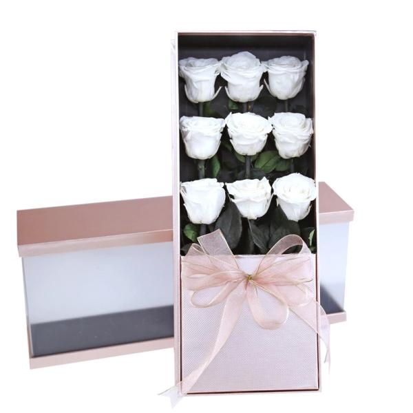 Luxury preserved rose 9pcs 5-6cm long stem long life rose guns flower box gift