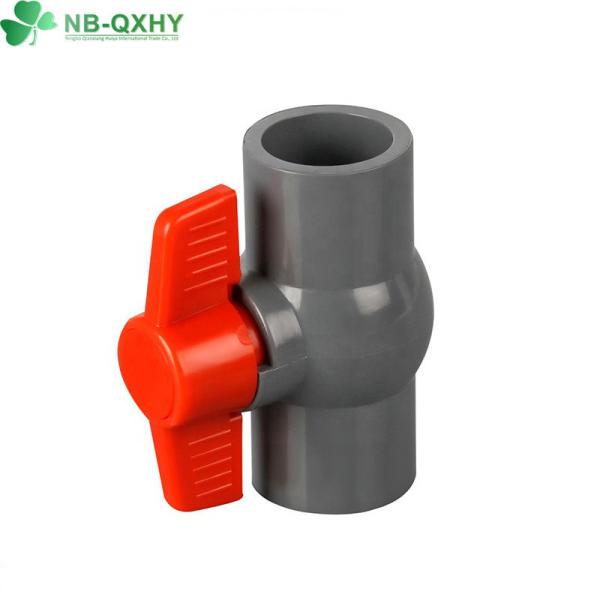 UV Protection Plastic PVC Compact Ball Valve with Red Handle and Thread Connection