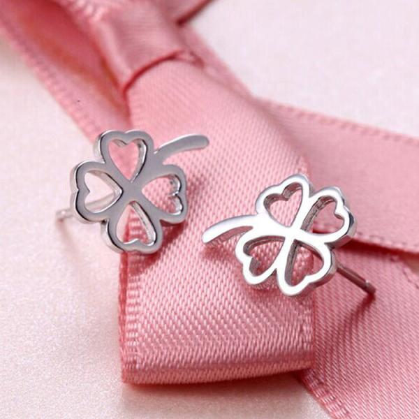 Fashion Korea Style Jewelry 925 Silver Plated Four Leaf Clover Flower Stud Earrings (EESTUD07)