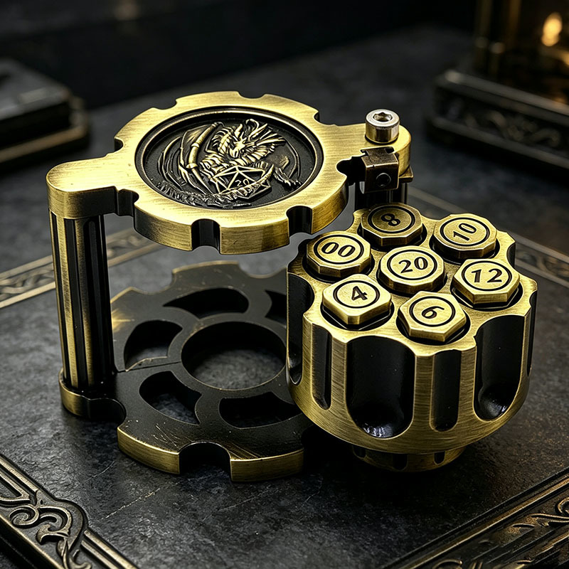 Professional Heavyweight Zinc Alloy Metal Dice Set with Dragon Relief Craftsmanship and Sliding Hidden Compartment for DND Games