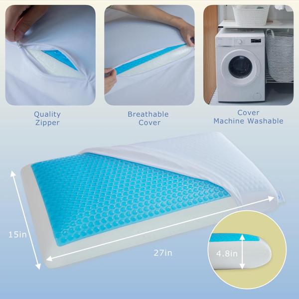 Removable and Washable Cooling Gel Memory Foam Pillows for Side Sleepers Square Shape
