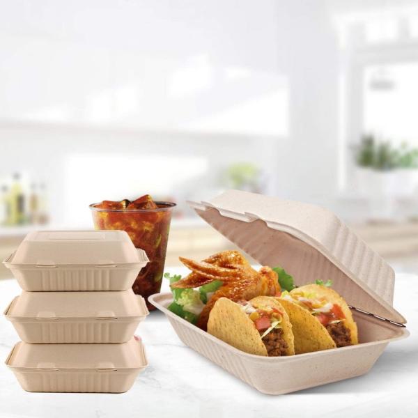 800ml Takeaway Containers Microwave Safe Bagasse Clamshell Birthday Party Disposable Plates