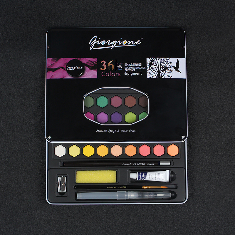Water Soluble Pigment 36 Paints Set Metal Magnetic Watercolor Paint With Water Brush Pen