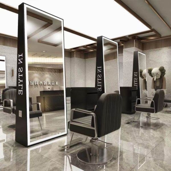 Kingstin Professional LED Barber Mirror Floor Stand with Socket Full Body Hair Salon Styling Station Mirror