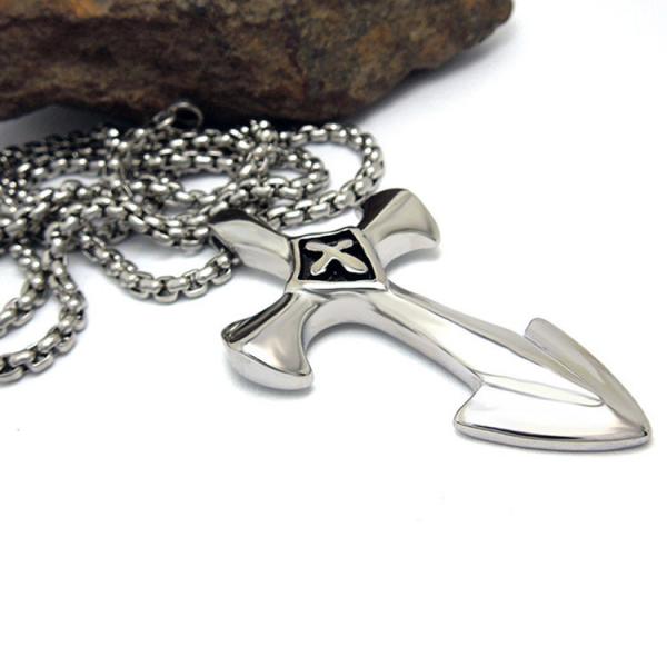 Gothic Fashion Men's Necklace 925 Silver Plated Titanium Stainless Steel Cross Sword Pedant (SP081)