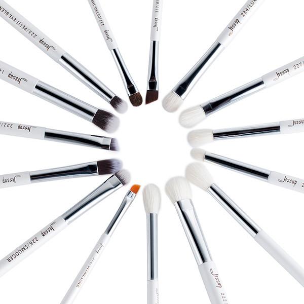 Jessup 15pcs Pearl White/Silver Aluminium Ferrule Eyeshadow Eyebrow Shader Makeup Brush Set T237